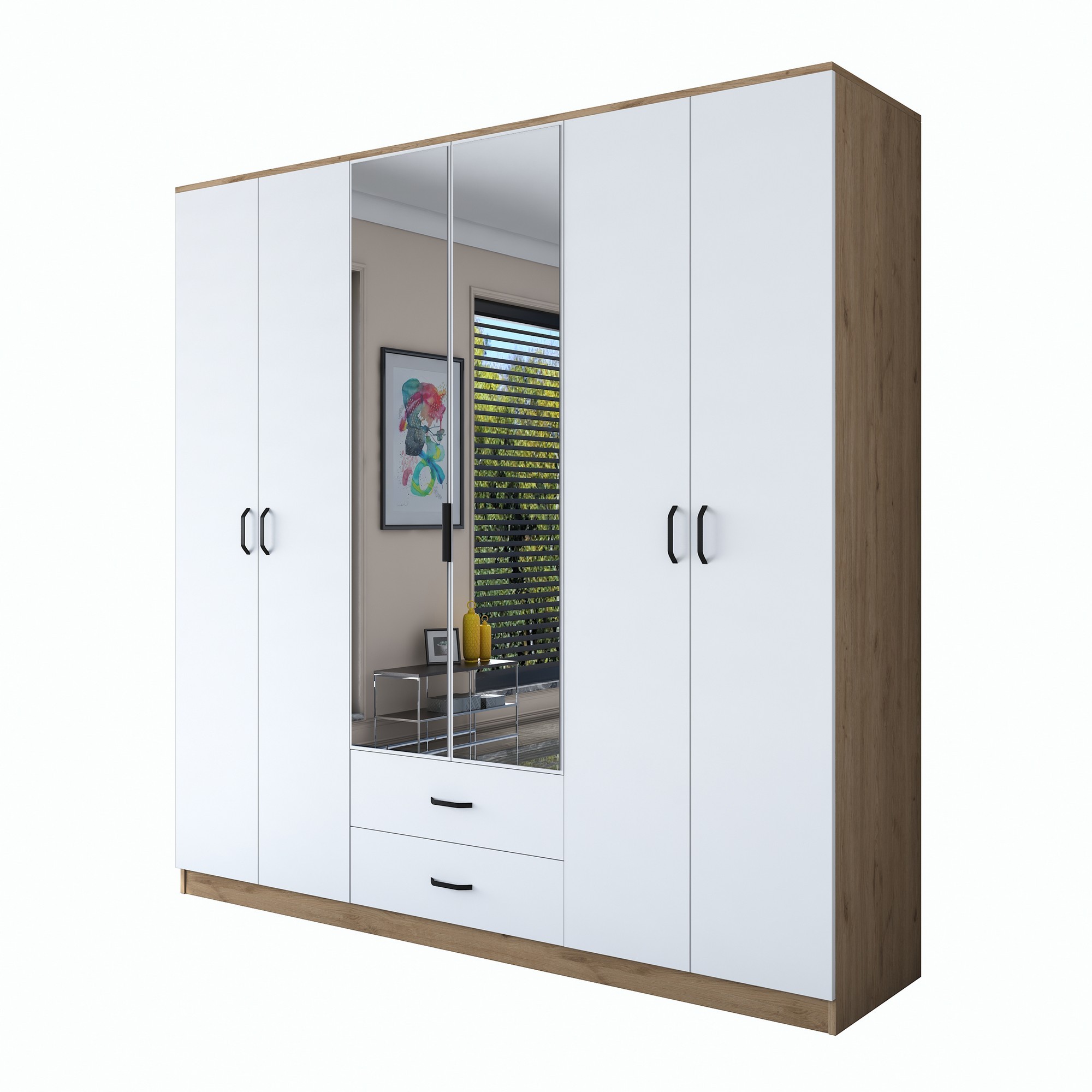 Kalune Design Šatní skříň BA 130 210 cm se zrcadlem ořech/bílá