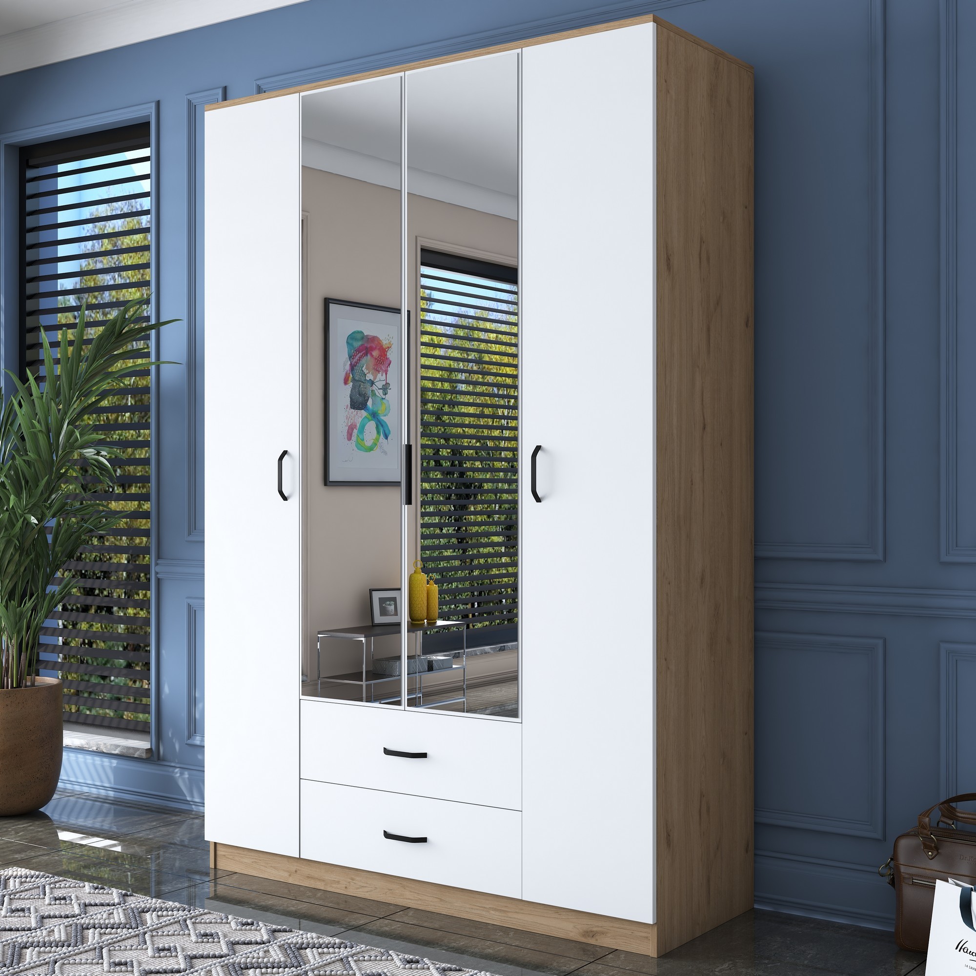 Kalune Design Šatní skříň BA 131 140 cm se zrcadlem ořech/bílá - Obrázek 2