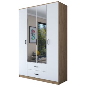 Kalune Design Šatní skříň BA 131 140 cm se zrcadlem ořech/bílá