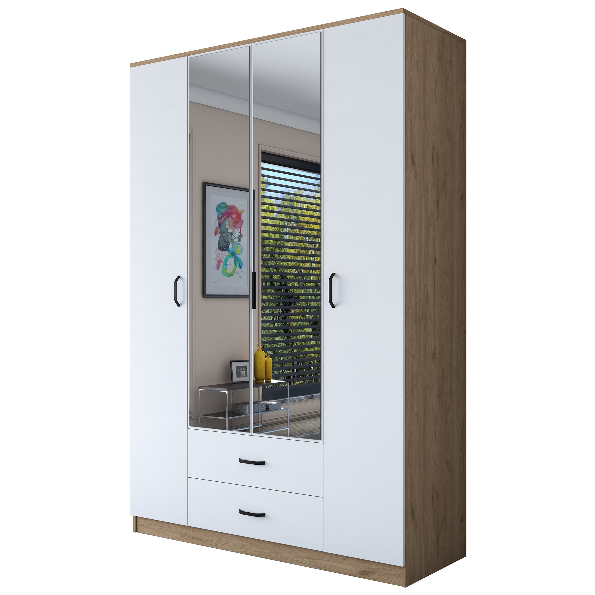 Kalune Design Šatní skříň BA 131 140 cm se zrcadlem ořech/bílá