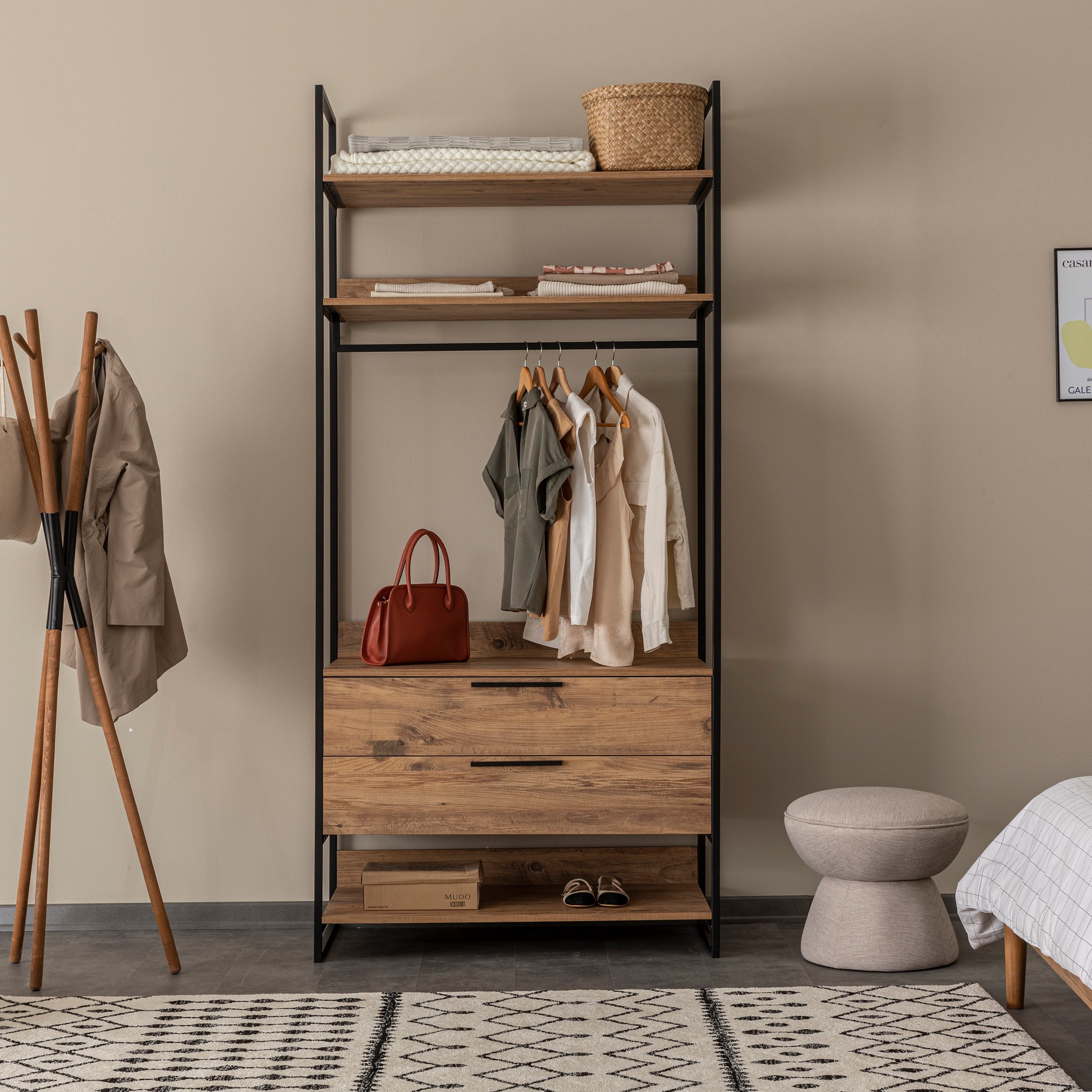 Kalune Design Šatní skříň Dynamic 104 cm borovice Atlantic/černá - Obrázek 2