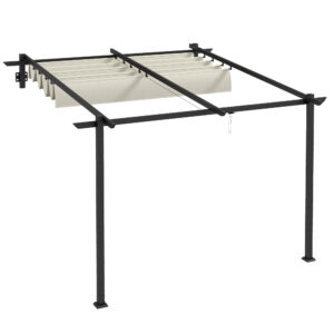 OUTSUNNY Kovová pergola ke zdi s plátěnou střechou 300 x 300 cm krémová