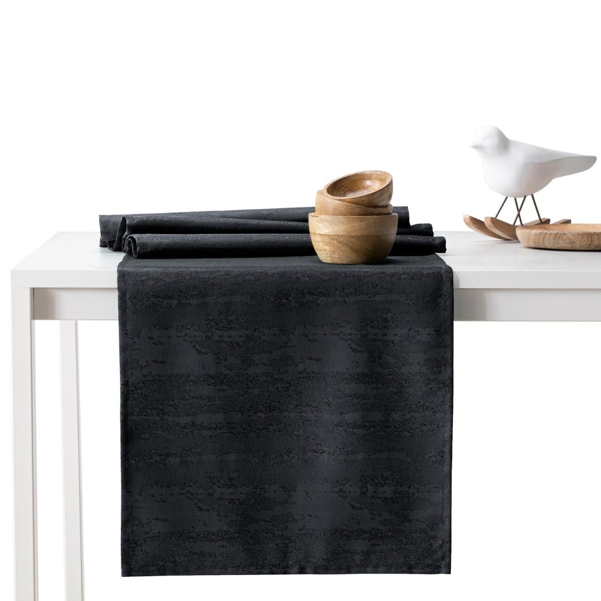 Sada ubrusu a běhounu na stůl AmeliaHome VESTA 115x300+35x300 cm černá