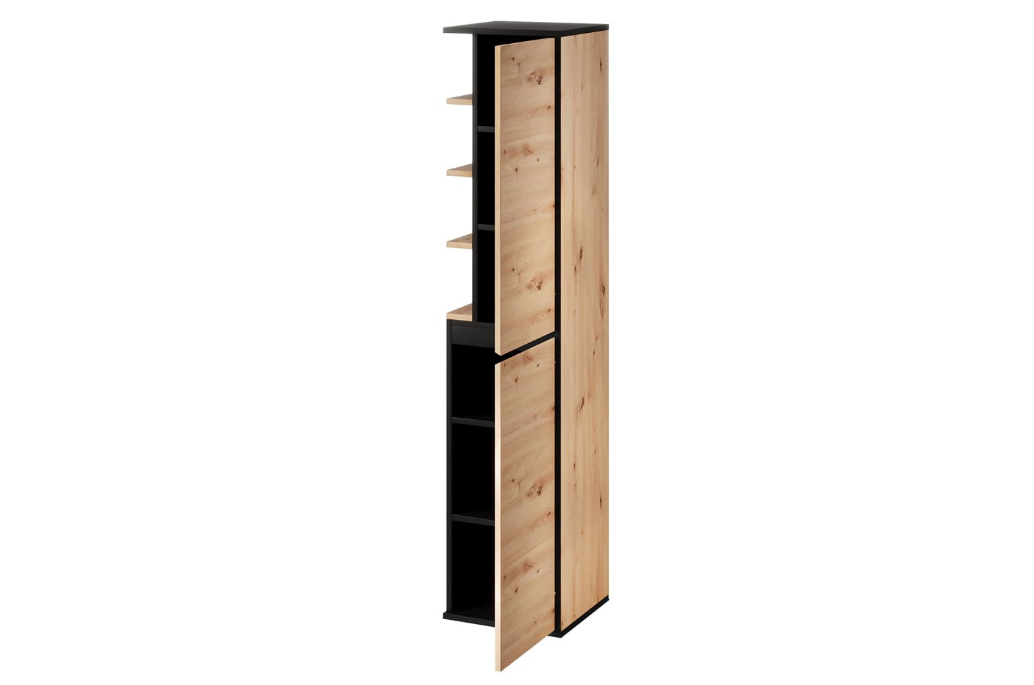 Szynaka Vysoká koupelnová skříňka Mossa 69 35 cm pravá dub Artisan/černá - Obrázek 2