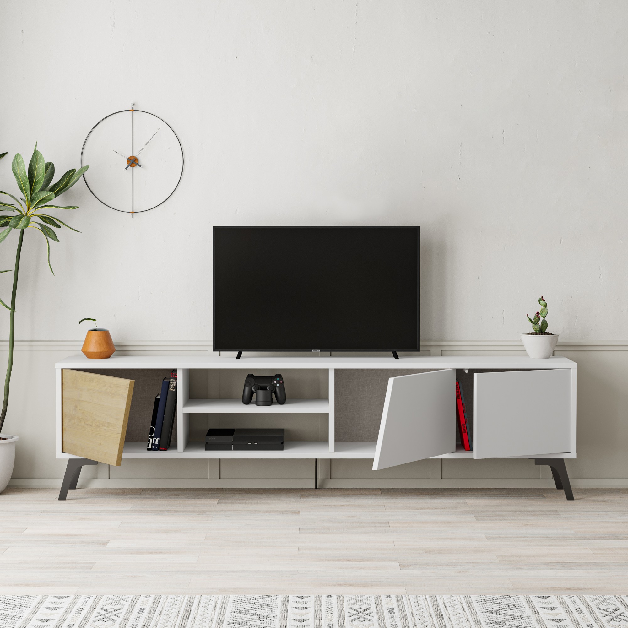 TV stolek Houseland FIONA 180 cm bílý/dub safírový - Obrázek 2
