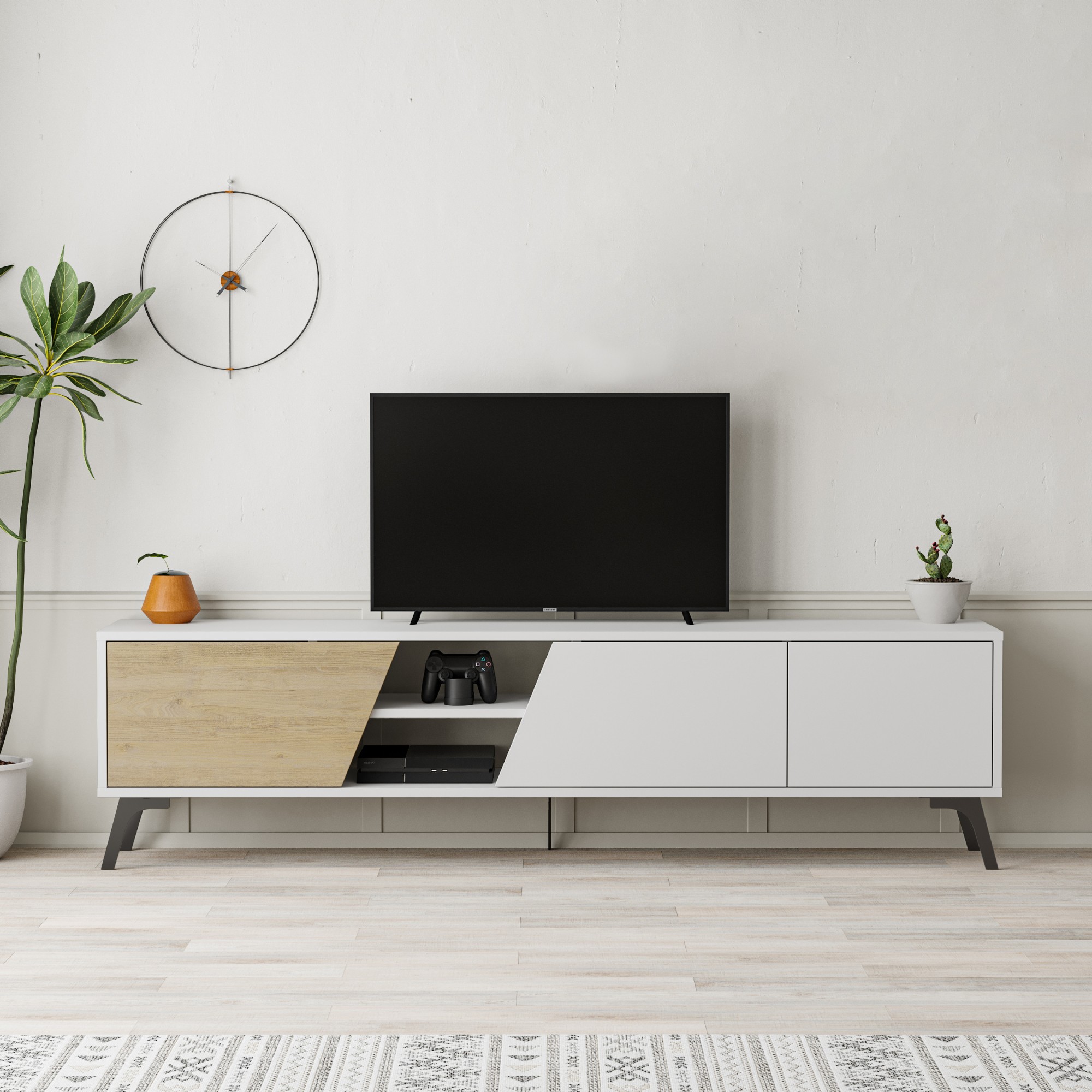 TV stolek Houseland FIONA 180 cm bílý/dub safírový