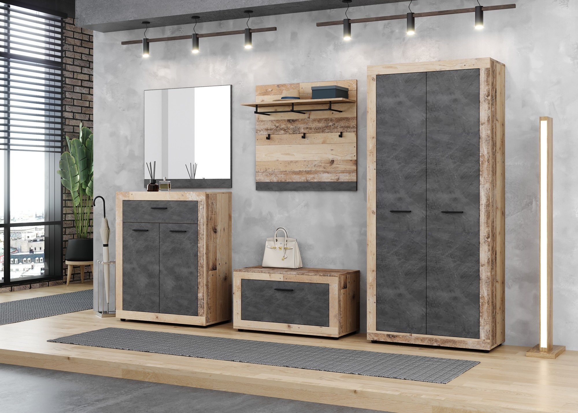 Vivaldi Botník Luna 90 cm dub Matera světlý/šedý - Obrázek 2