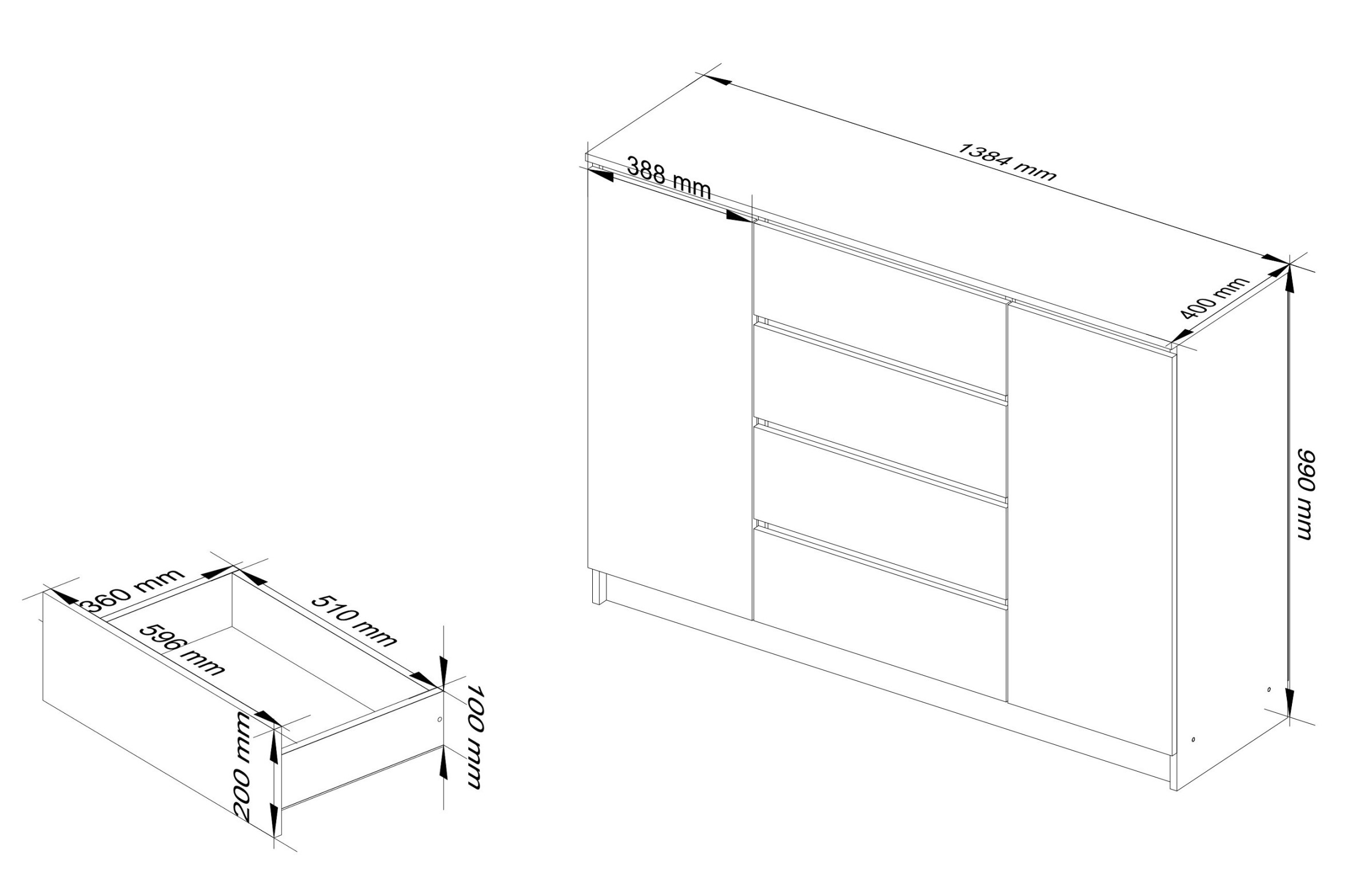 Ak furniture Komoda Kryštof 140 cm 2 skříňky a 4 šuplíky dub sonoma - Obrázek 2