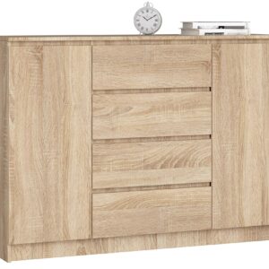 Ak furniture Komoda Kryštof 140 cm 2 skříňky a 4 šuplíky dub sonoma