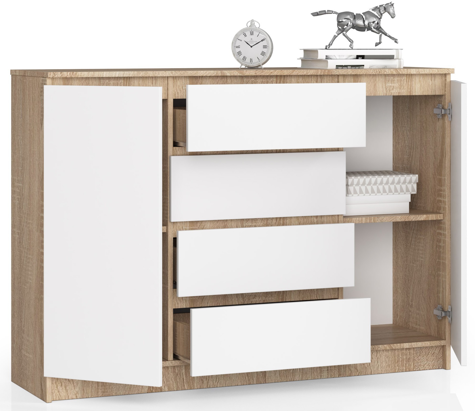 Ak furniture Komoda Kryštof 140 cm 2 skříňky a 4 šuplíky dub sonoma/bílá - Obrázek 2