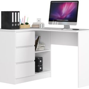 Ak furniture Rohový psací stůl B16 124 cm bílý levý