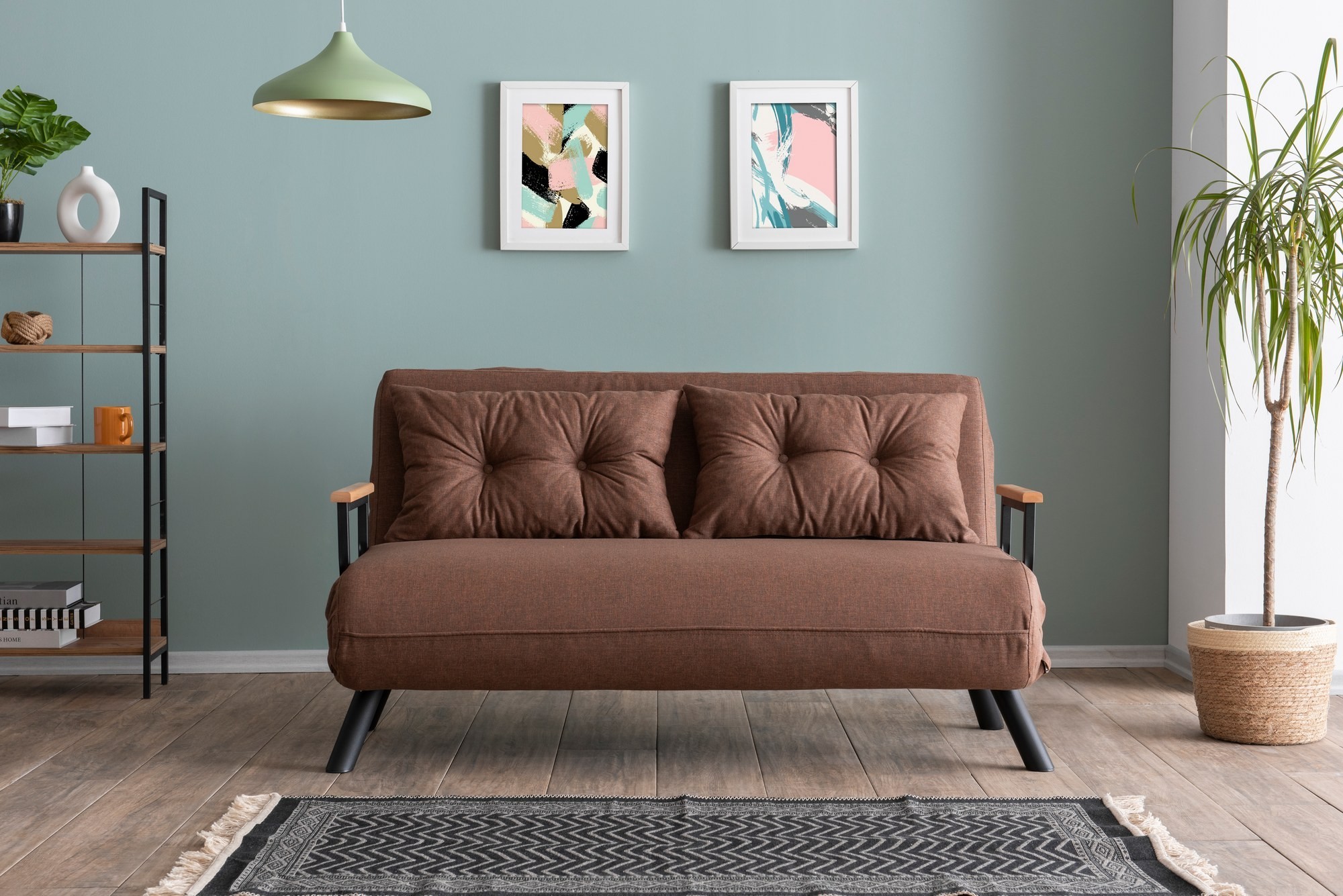Hanah Home Dvoumístná rozkládací pohovka Seater Sando světle hnědá - Obrázek 2