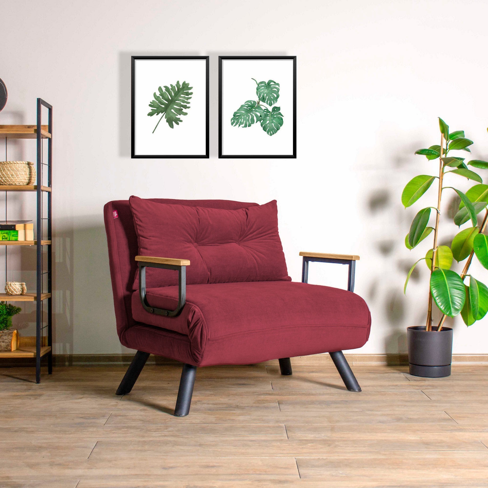 Hanah Home Rozkládací křeslo Single Sando bordó - Obrázek 2