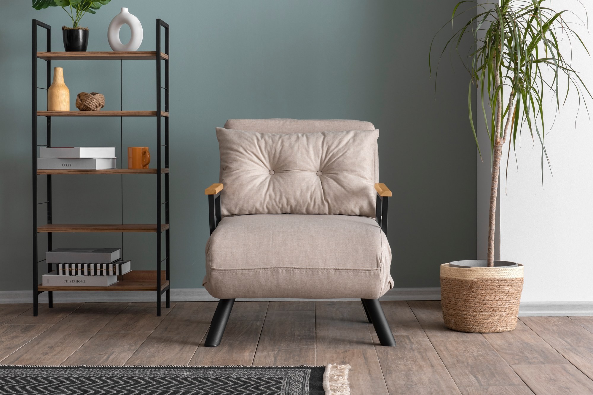 Hanah Home Rozkládací křeslo Single Sando krémové - Obrázek 2