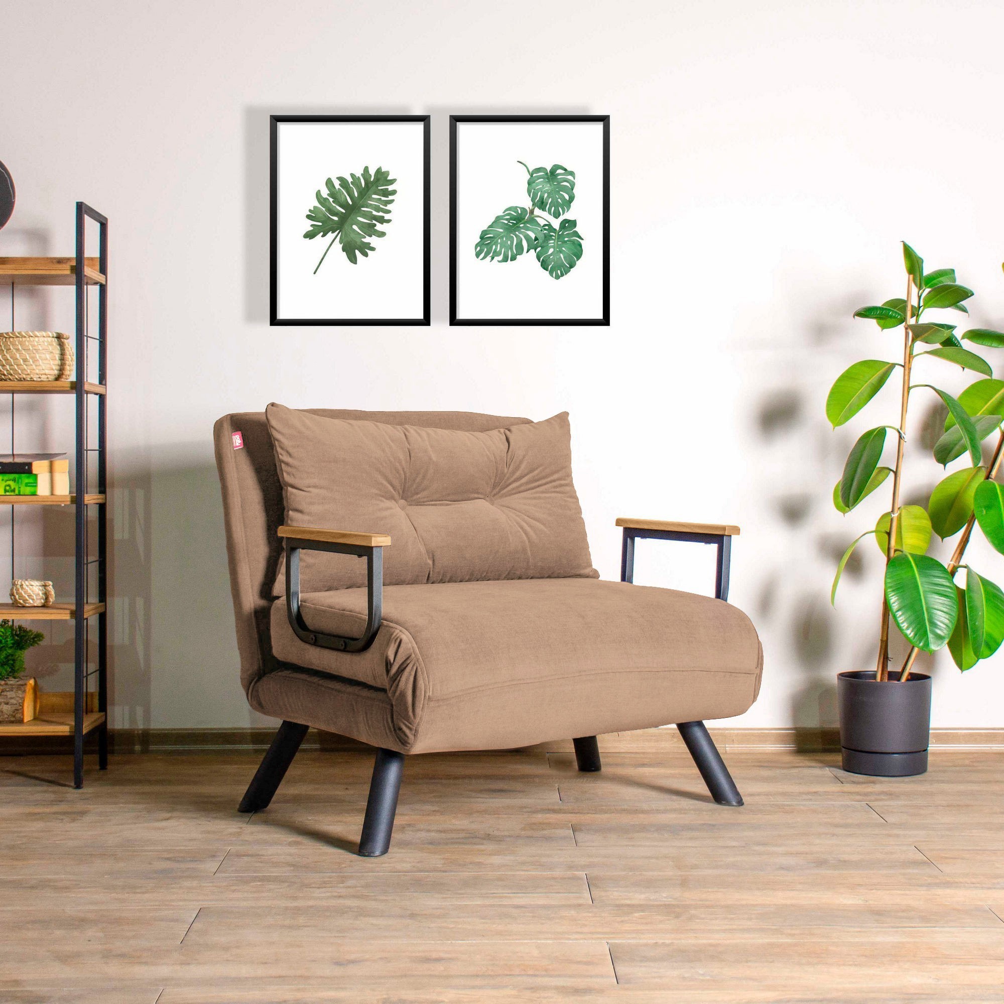 Hanah Home Rozkládací křeslo Single Sando světle hnědé II - Obrázek 2