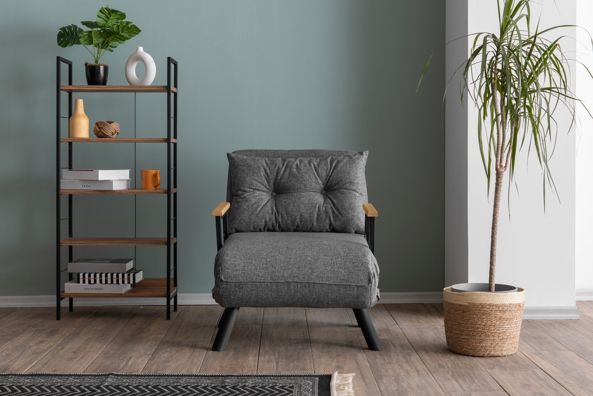Hanah Home Rozkládací křeslo Single Sando světle šedé - Obrázek 2