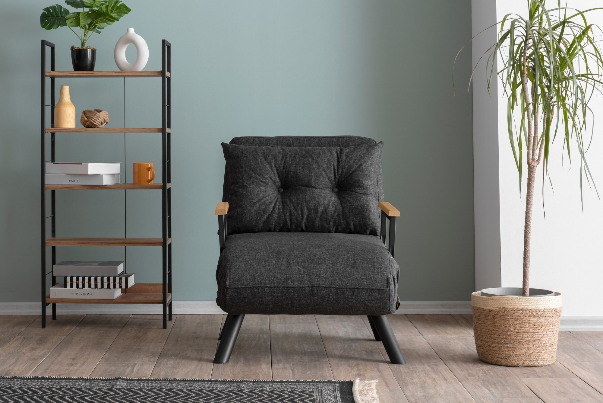 Hanah Home Rozkládací křeslo Single Sando tmavě šedé - Obrázek 2