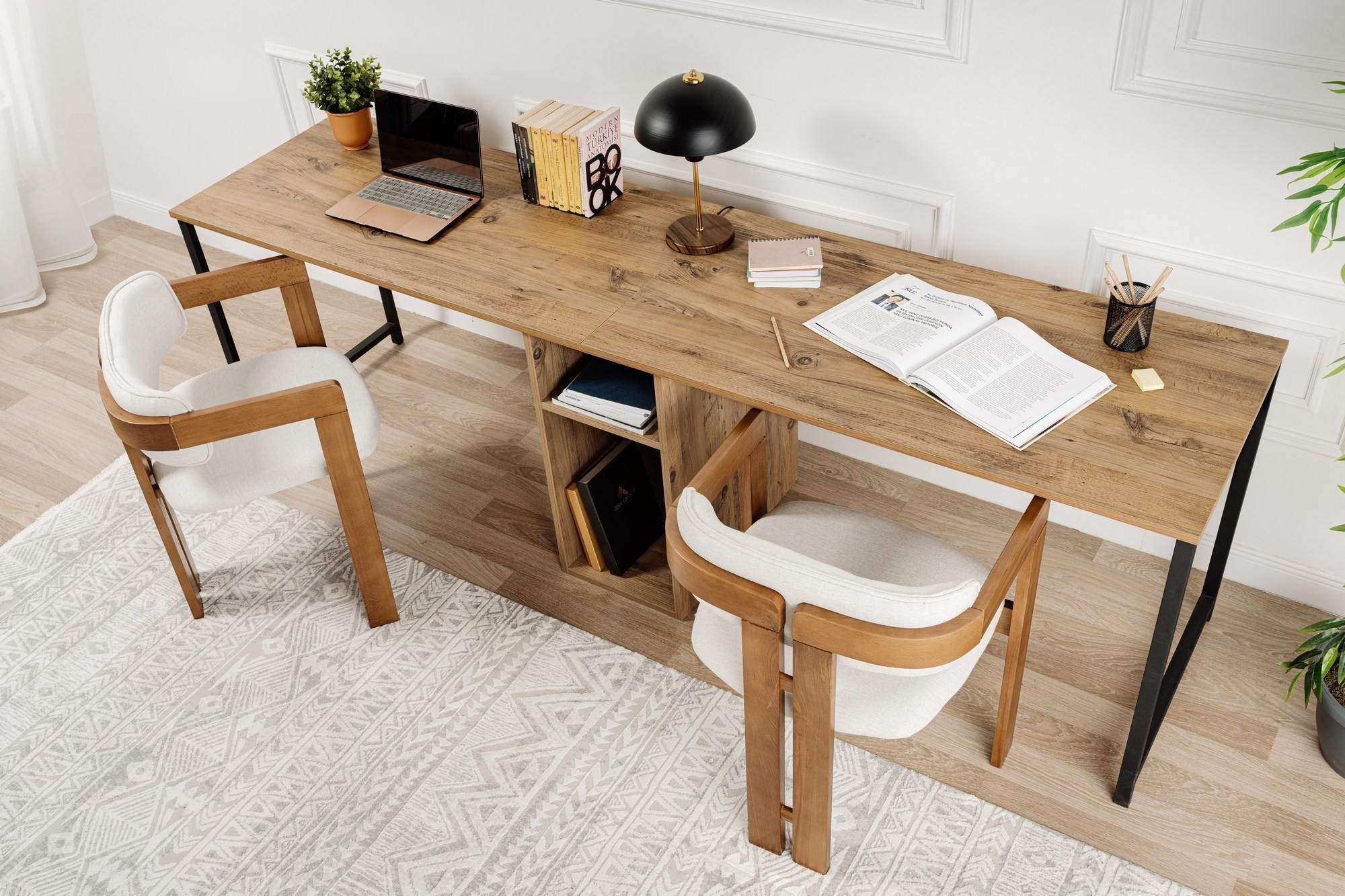 Kalune Design Kancelářská sestava pro 2 osoby TWIN borovice atlantská/černá - Obrázek 2