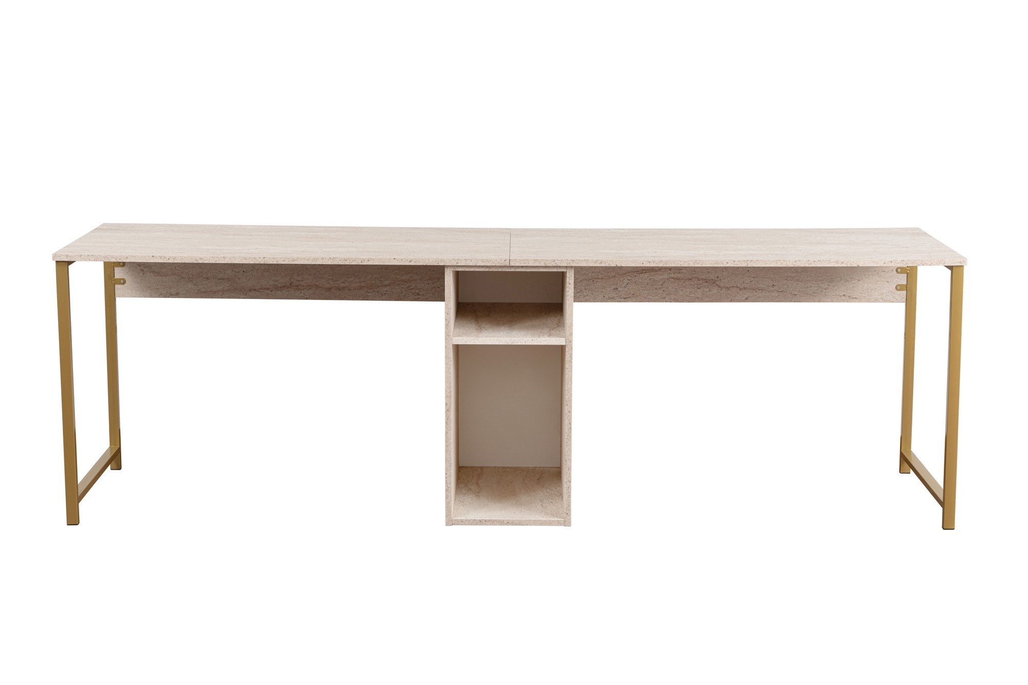 Kalune Design Kancelářská sestava pro 2 osoby TWIN travertin/zlatá