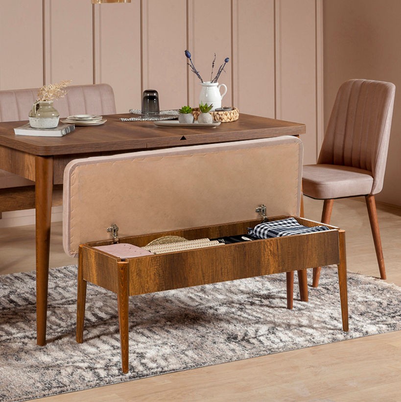 Kalune Design Lavice VINA s úložným prostorem 110 cm ořech/béžová - Obrázek 2