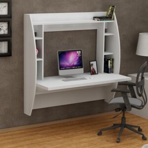 Kalune Design Nástěnný psací stůl Buglem s vestavěným regálem bílý