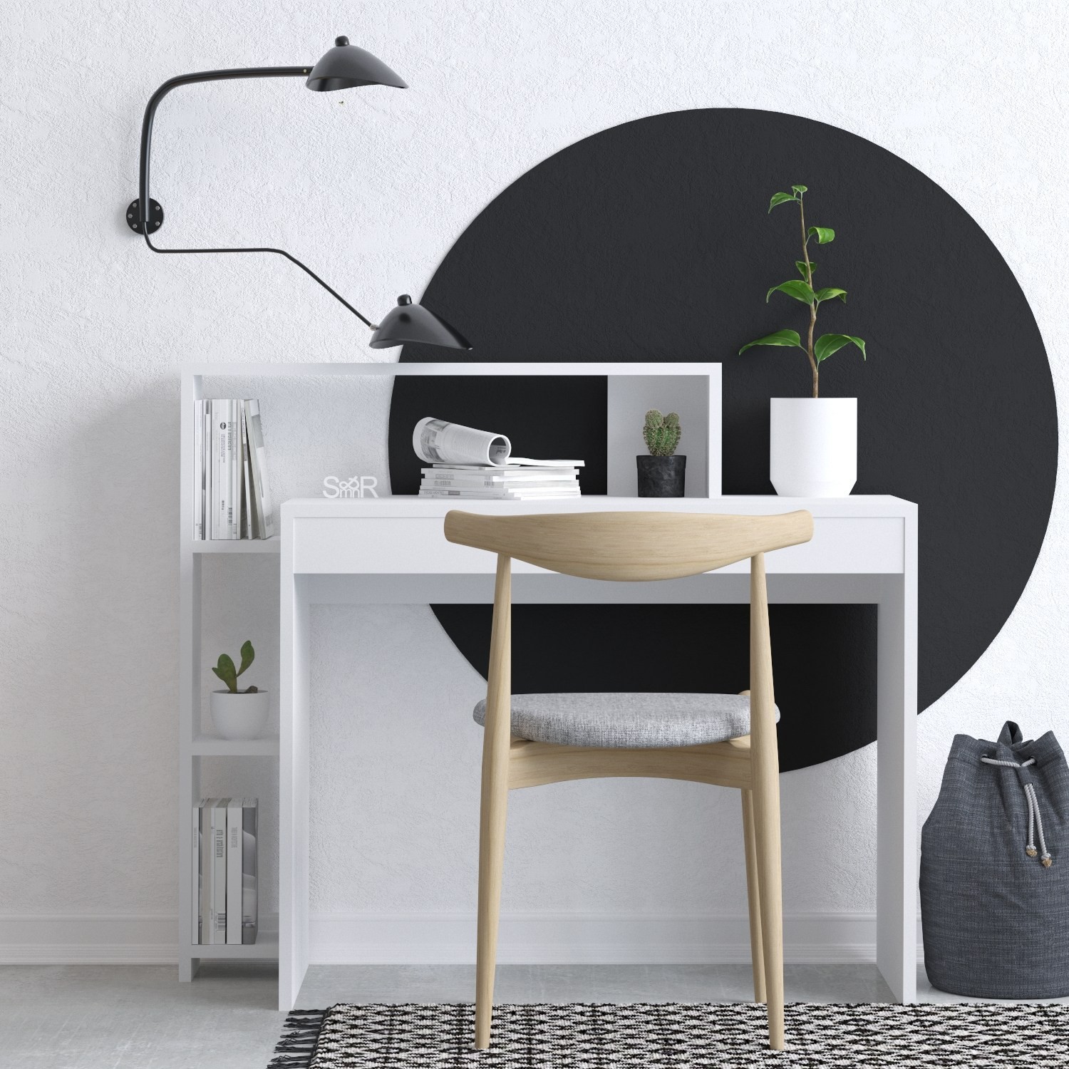 Kalune Design Psací stůl Trella s vestavěným regálem bílý