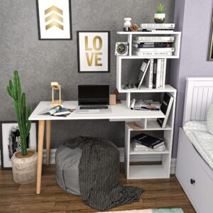 Kalune Design Psací stůl VINA s vestavěnou knihovnou bílý