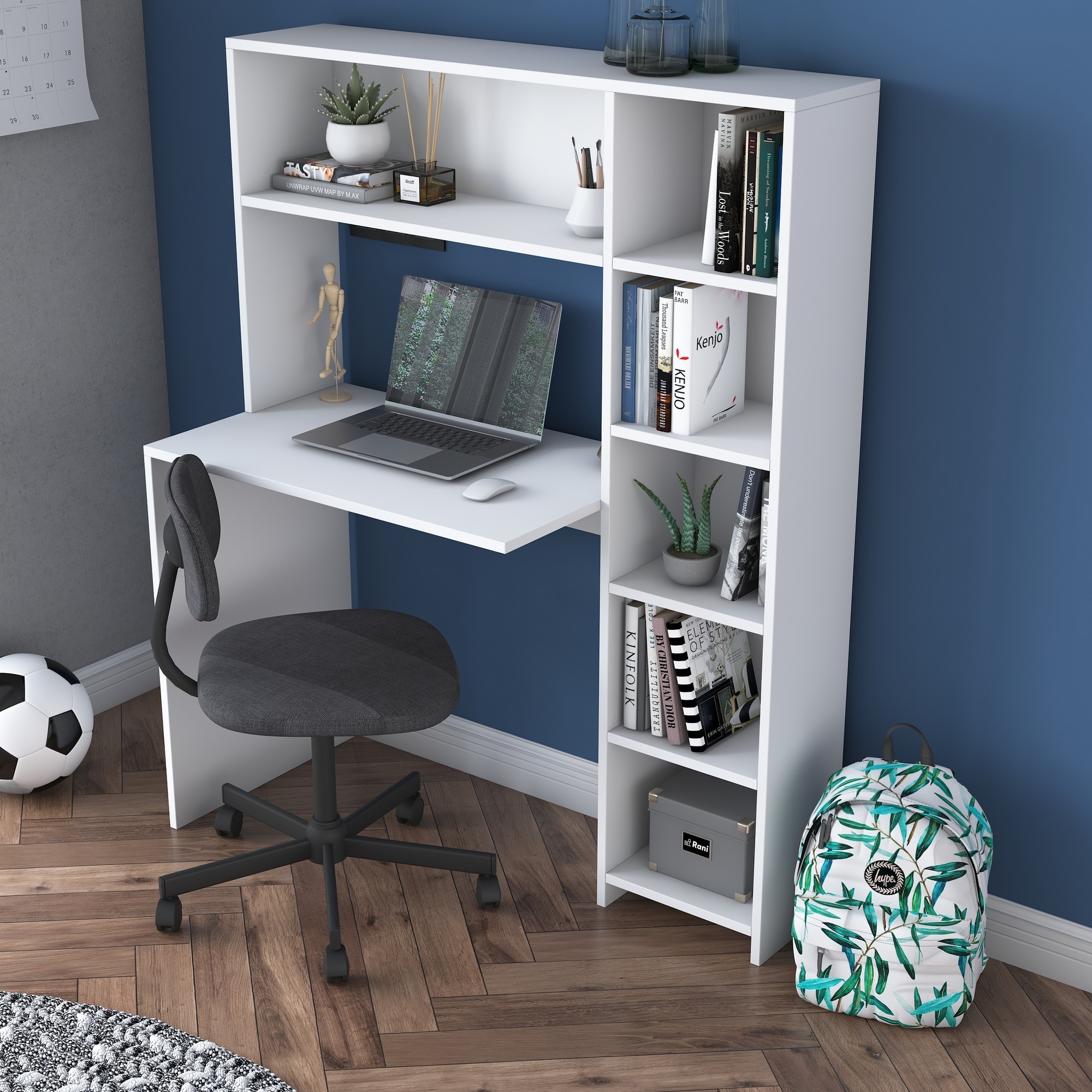 Kalune Design Psací stůl s regálem Hapos 113 cm bílý - Obrázek 2
