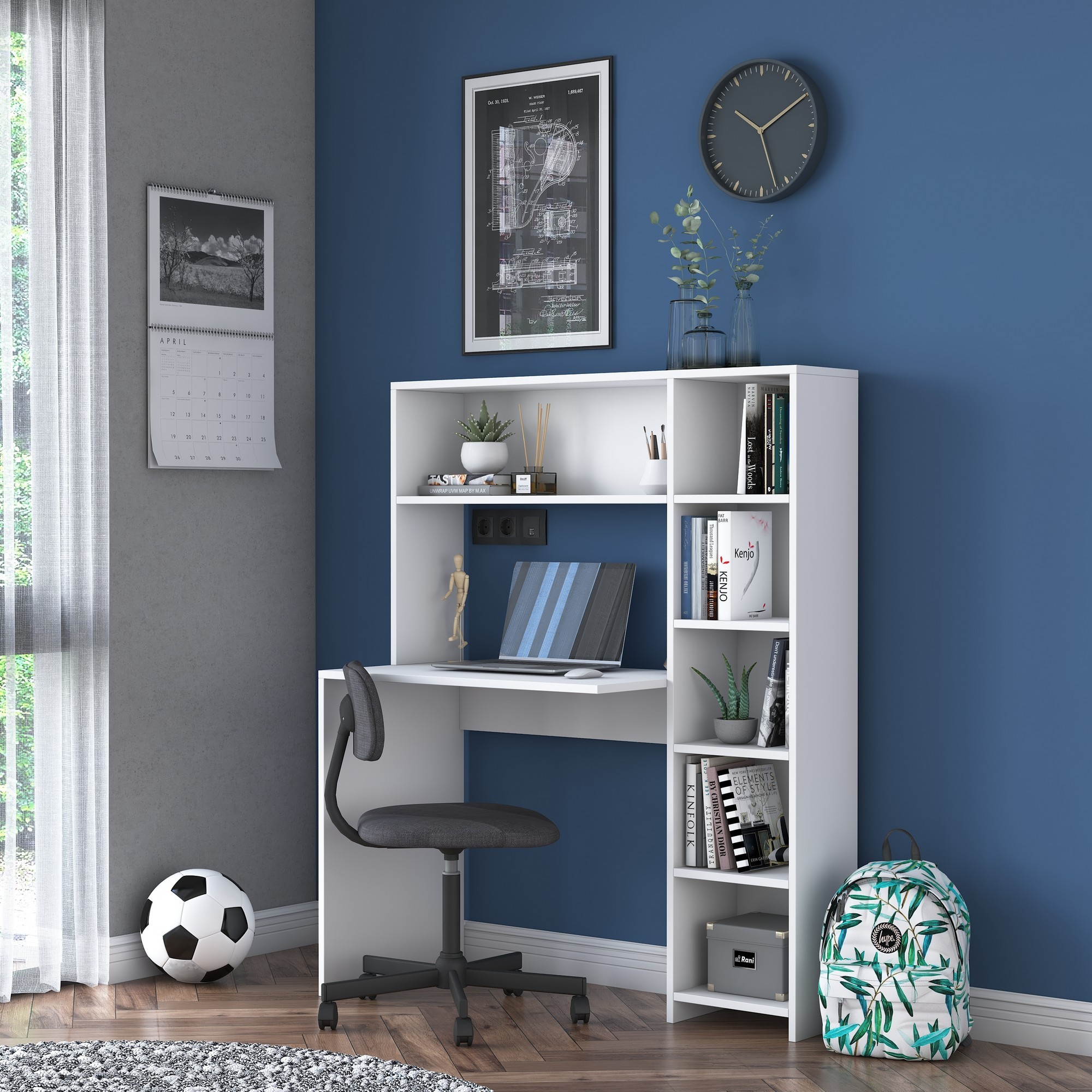 Kalune Design Psací stůl s regálem Hapos 113 cm bílý