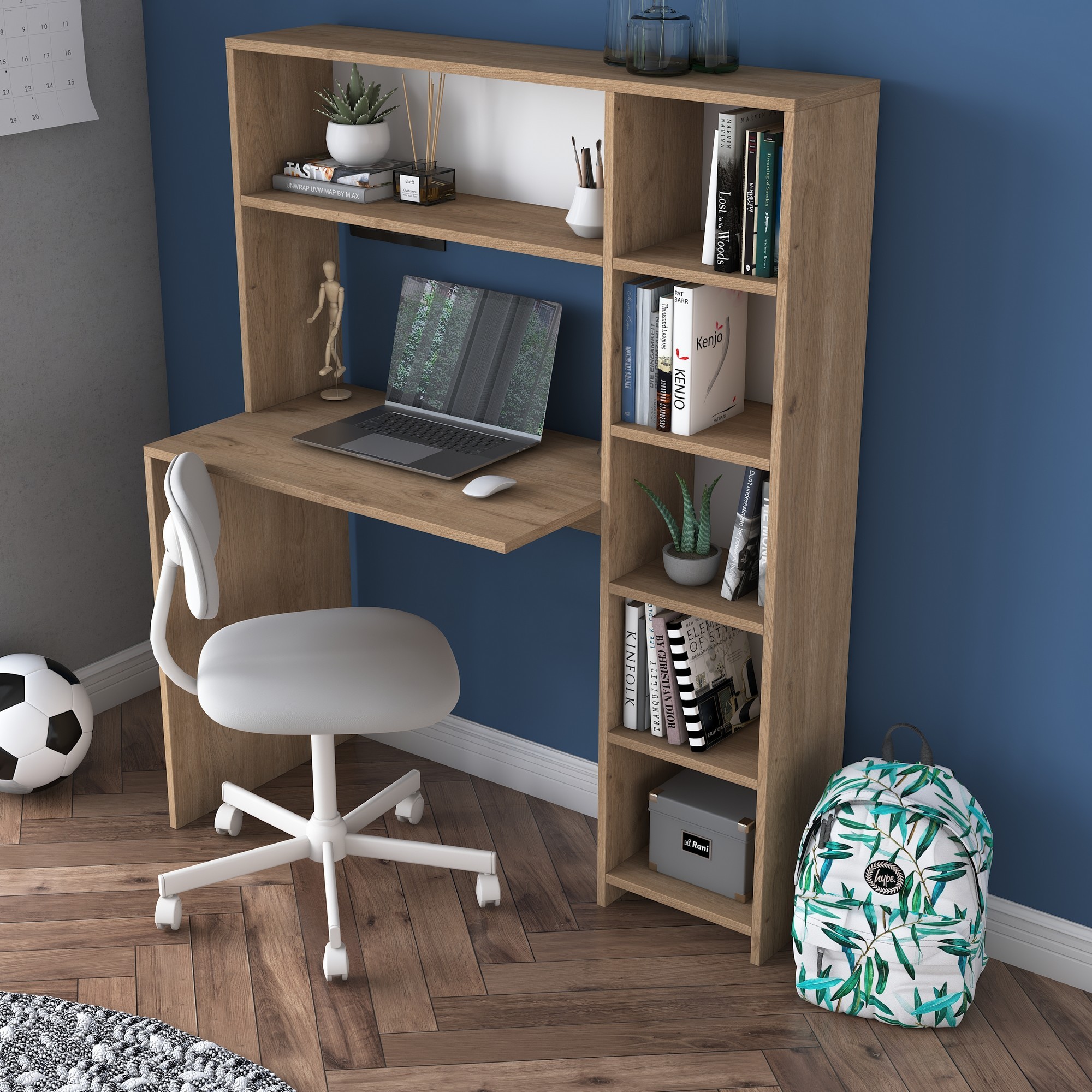 Kalune Design Psací stůl s regálem Hapos 113 cm dub přírodní - Obrázek 2