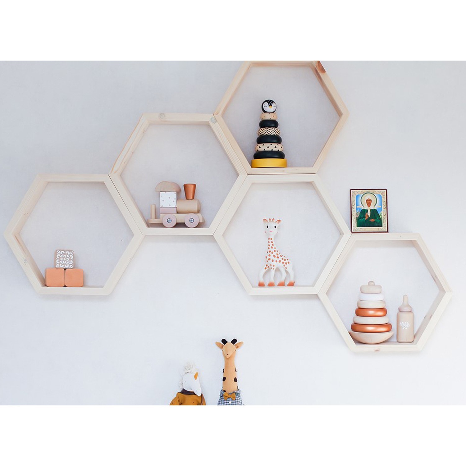 Kalune Design Sada 5 ks nástěnných poliček RAF 36x31 cm světlý ořech - Obrázek 2