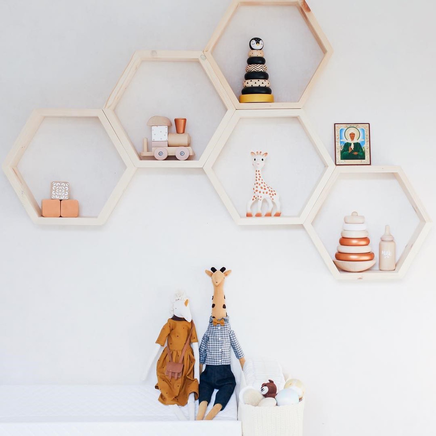 Kalune Design Sada 5 ks nástěnných poliček RAF 36x31 cm světlý ořech