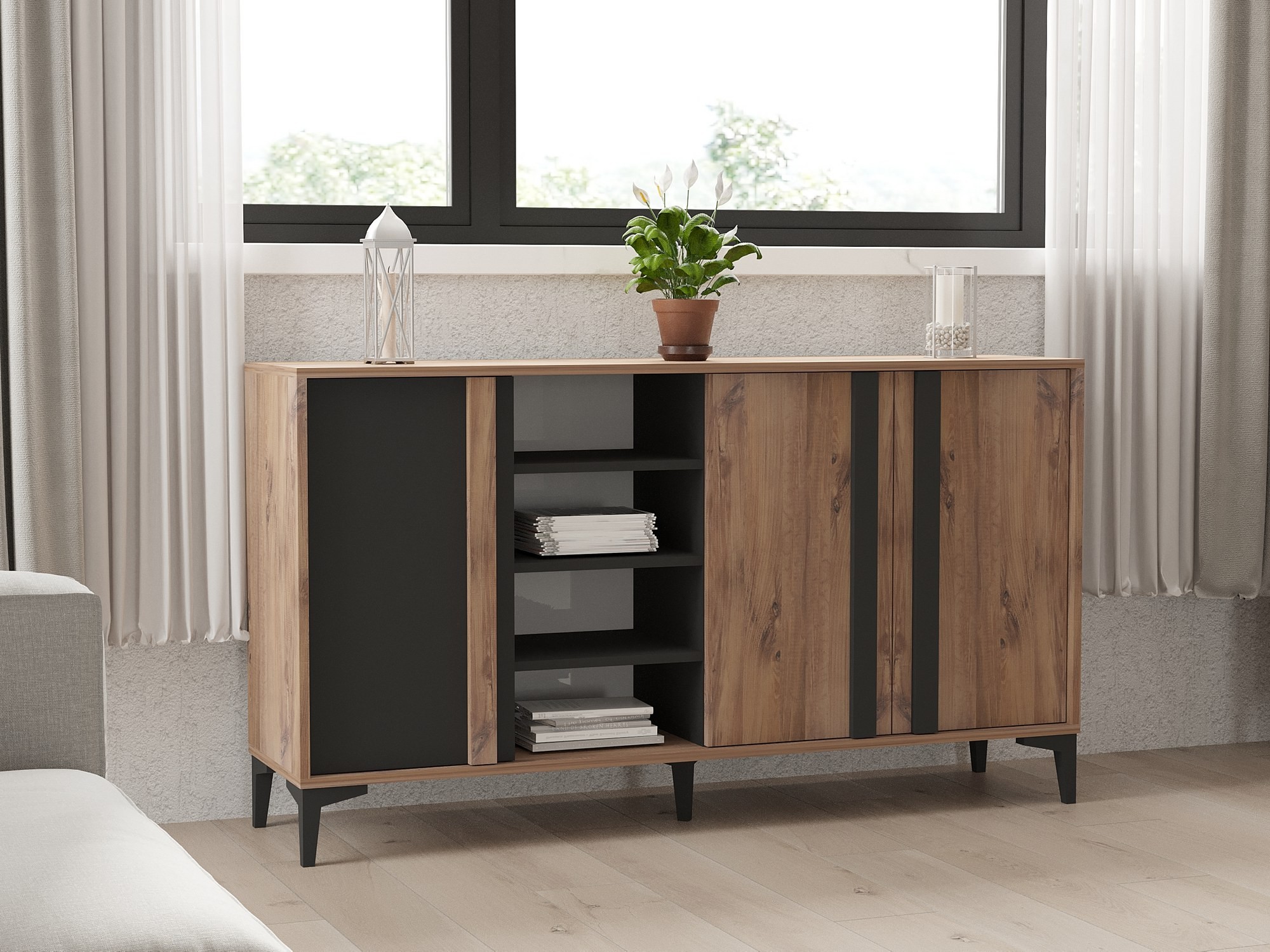 Kalune Design Sada nábytku do obývacího pokoje Lacin borovice Atlantic/antracit - Obrázek 2