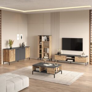 Kalune Design Sada nábytku do obývacího pokoje RI6 borovice Atlantic/antracit