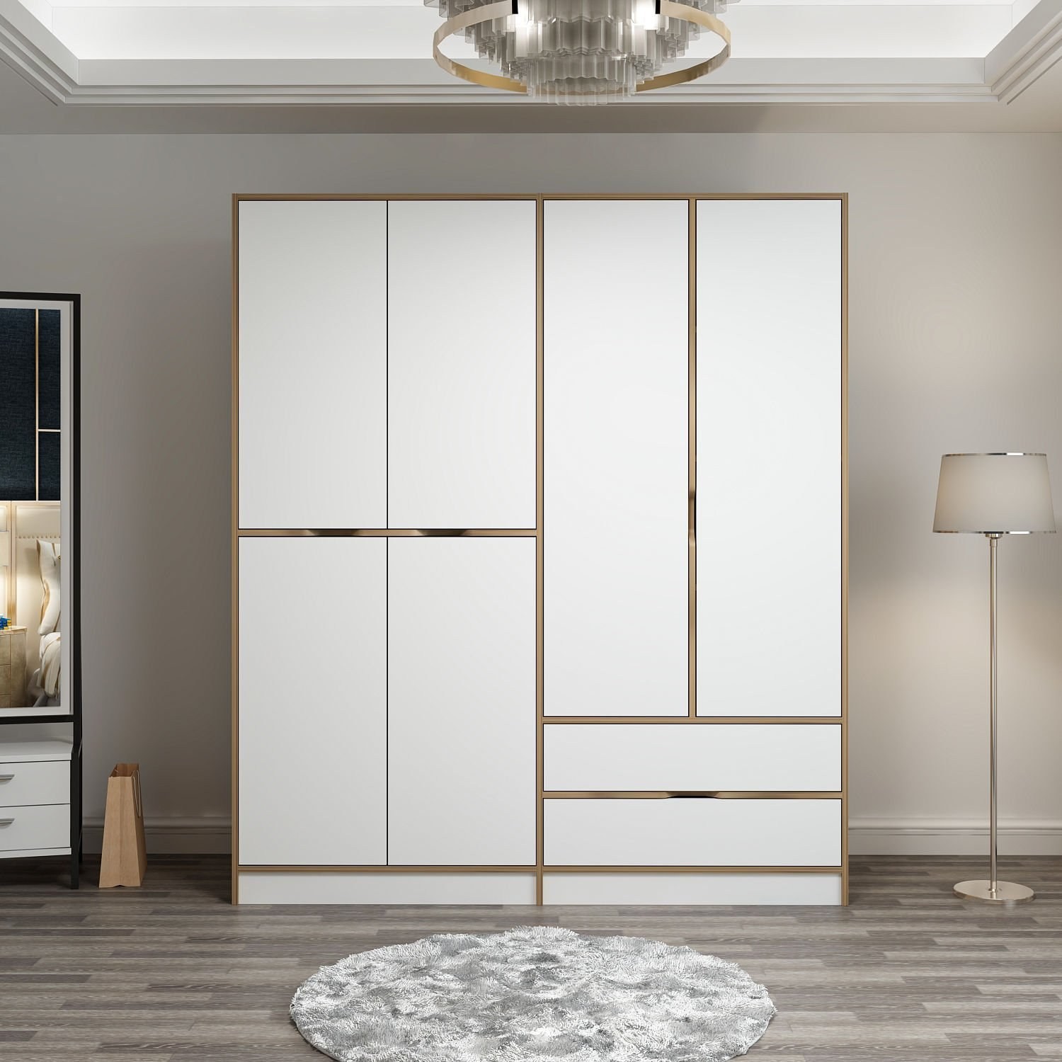 Kalune Design Šatní skříň Elina 180 cm bílá/ořech - Obrázek 2