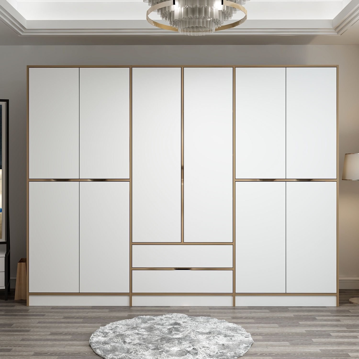 Kalune Design Šatní skříň Elina 270 cm bílá/ořech - Obrázek 2