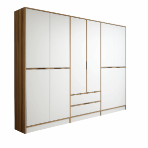 Kalune Design Šatní skříň Elina 270 cm bílá/ořech