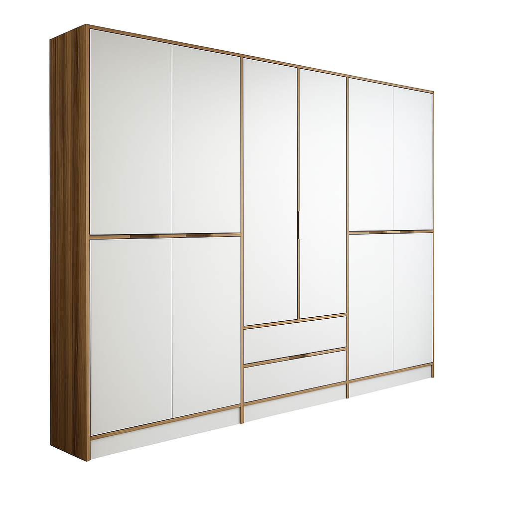 Kalune Design Šatní skříň Elina 270 cm bílá/ořech