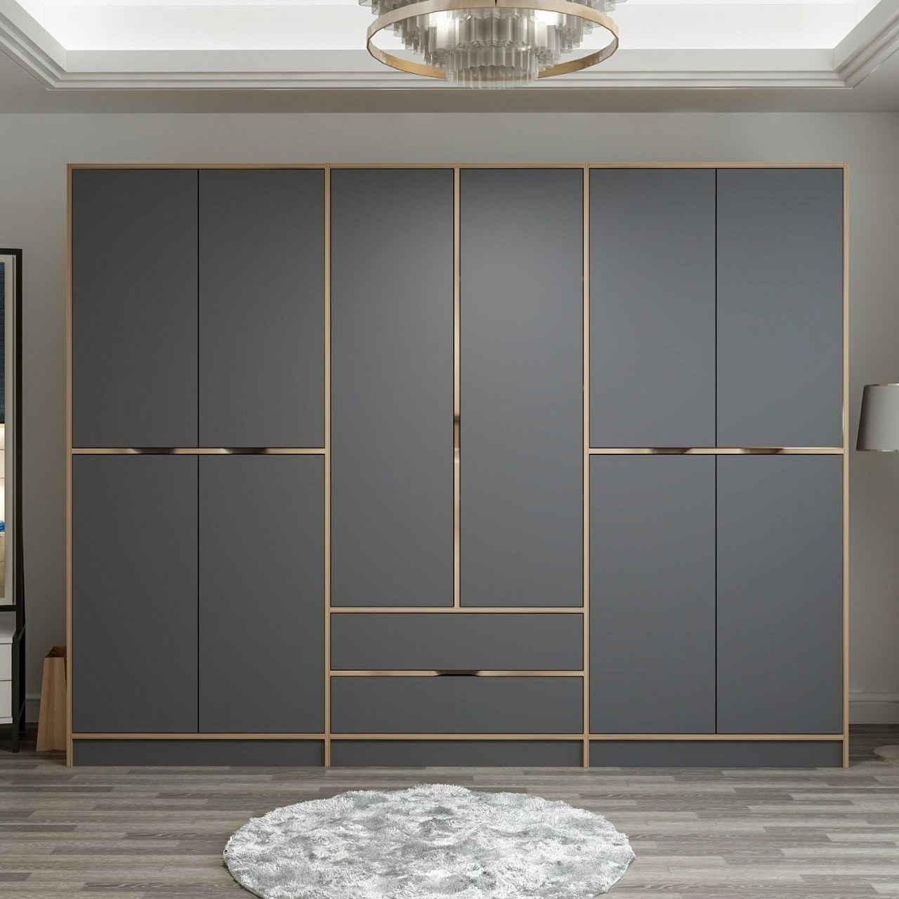 Kalune Design Šatní skříň Elina 270 cm grafit/ořech - Obrázek 2