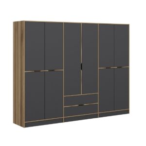 Kalune Design Šatní skříň Elina 270 cm grafit/ořech