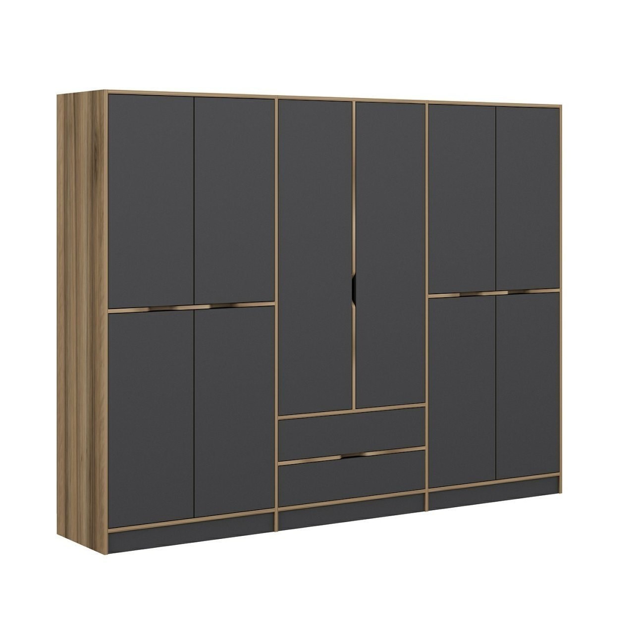 Kalune Design Šatní skříň Elina 270 cm grafit/ořech