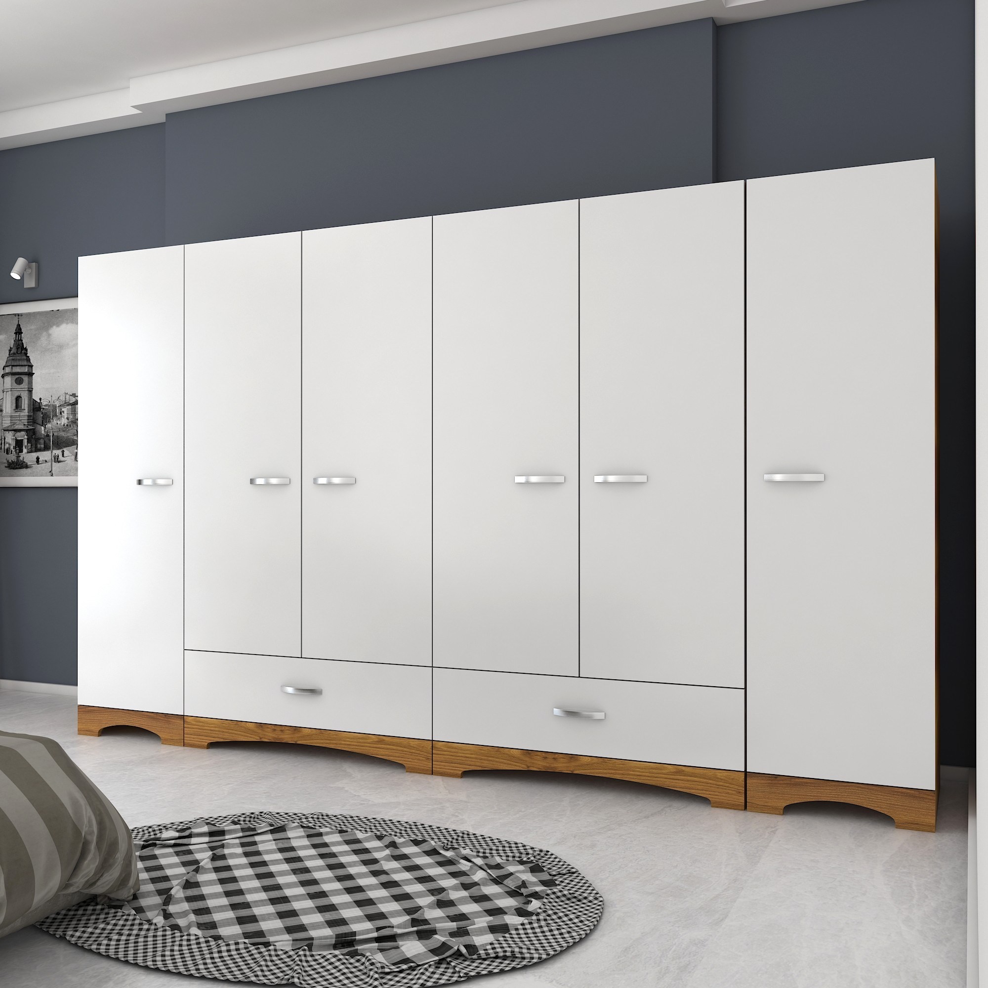 Kalune Design Šatní skříň Juraj 243 cm bílá/ořech - Obrázek 2