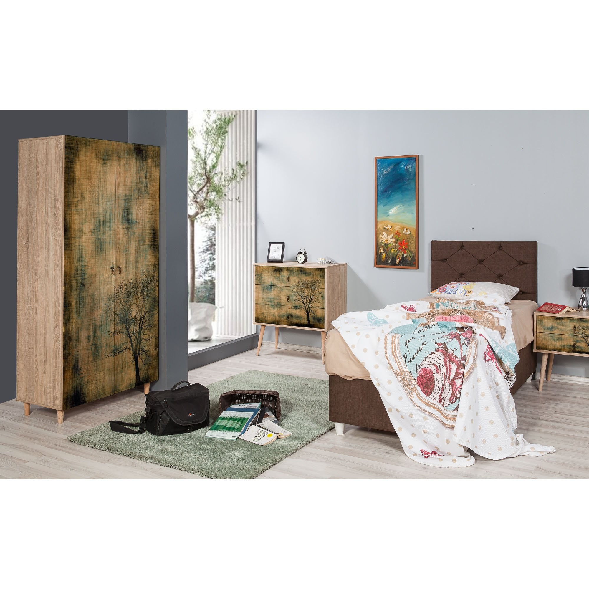 Kalune Design Šatní skříň Stil 90 cm dub sonoma/strom - Obrázek 2