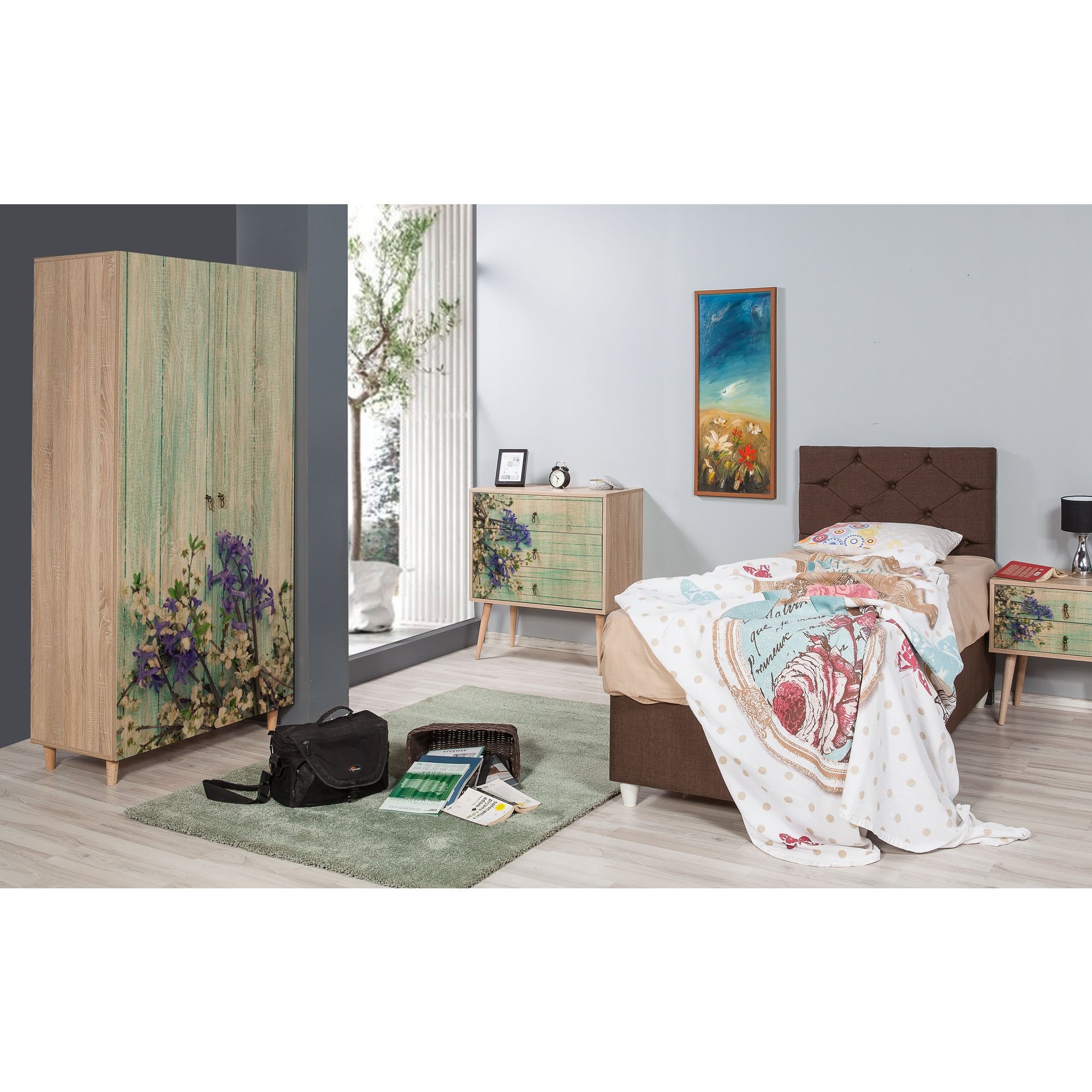 Kalune Design Šatní skříň Stil 90 cm dub sonoma/zelená - Obrázek 2