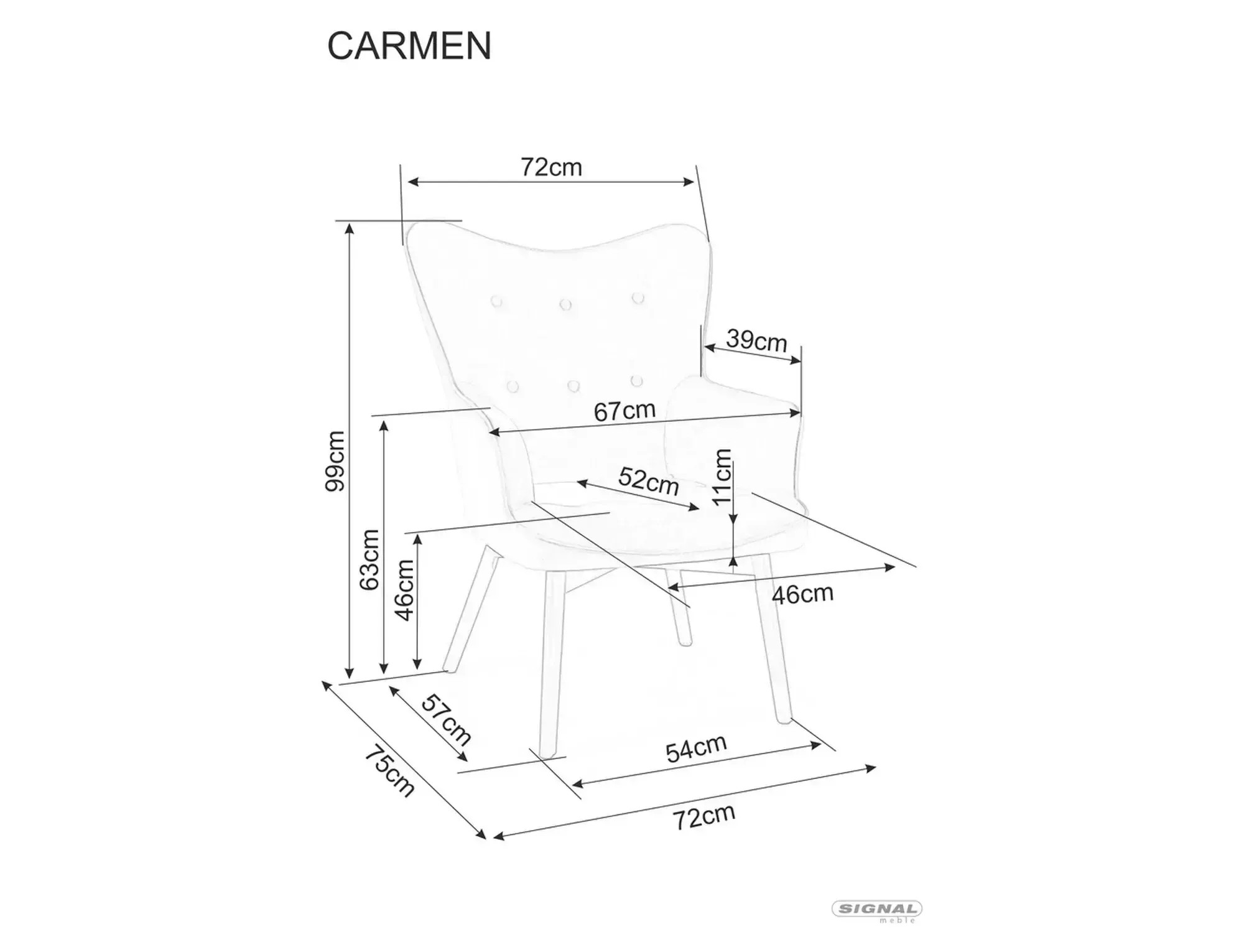 Signal Křeslo Carmen z masivu tmavě šedé/černé - Obrázek 2