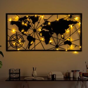 Wallity Nástěnná kovová dekorace World Map Led 452 černá