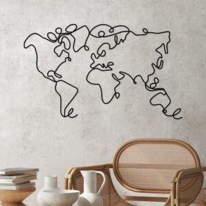 Wallity Nástěnná kovová dekorace World Map černá