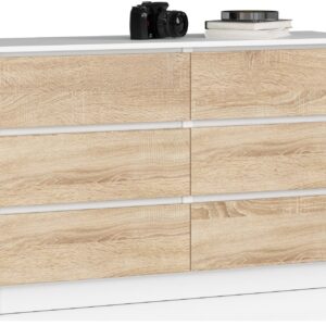 Ak furniture Komoda Kuba 120 cm 6 šuplíků bílá/dub sonoma