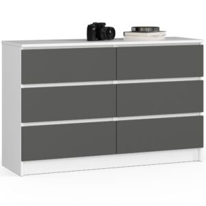 Ak furniture Komoda Kuba 120 cm 6 šuplíků bílá/grafitová