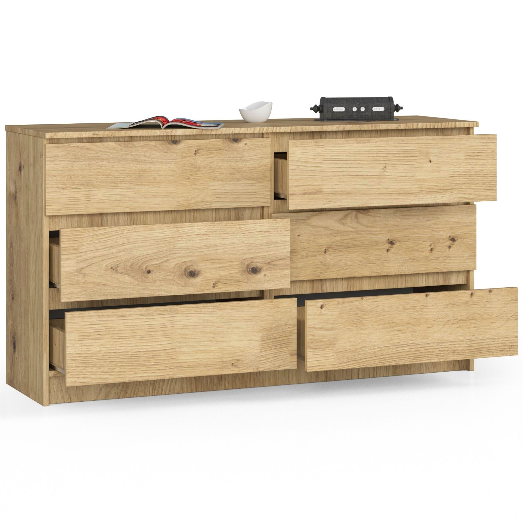 Ak furniture Komoda Kuba 140 cm 6 šuplíků dub artisan - Obrázek 2